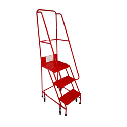 3 step mobile narrow aisle safety steps KNA03 in red with metal tread