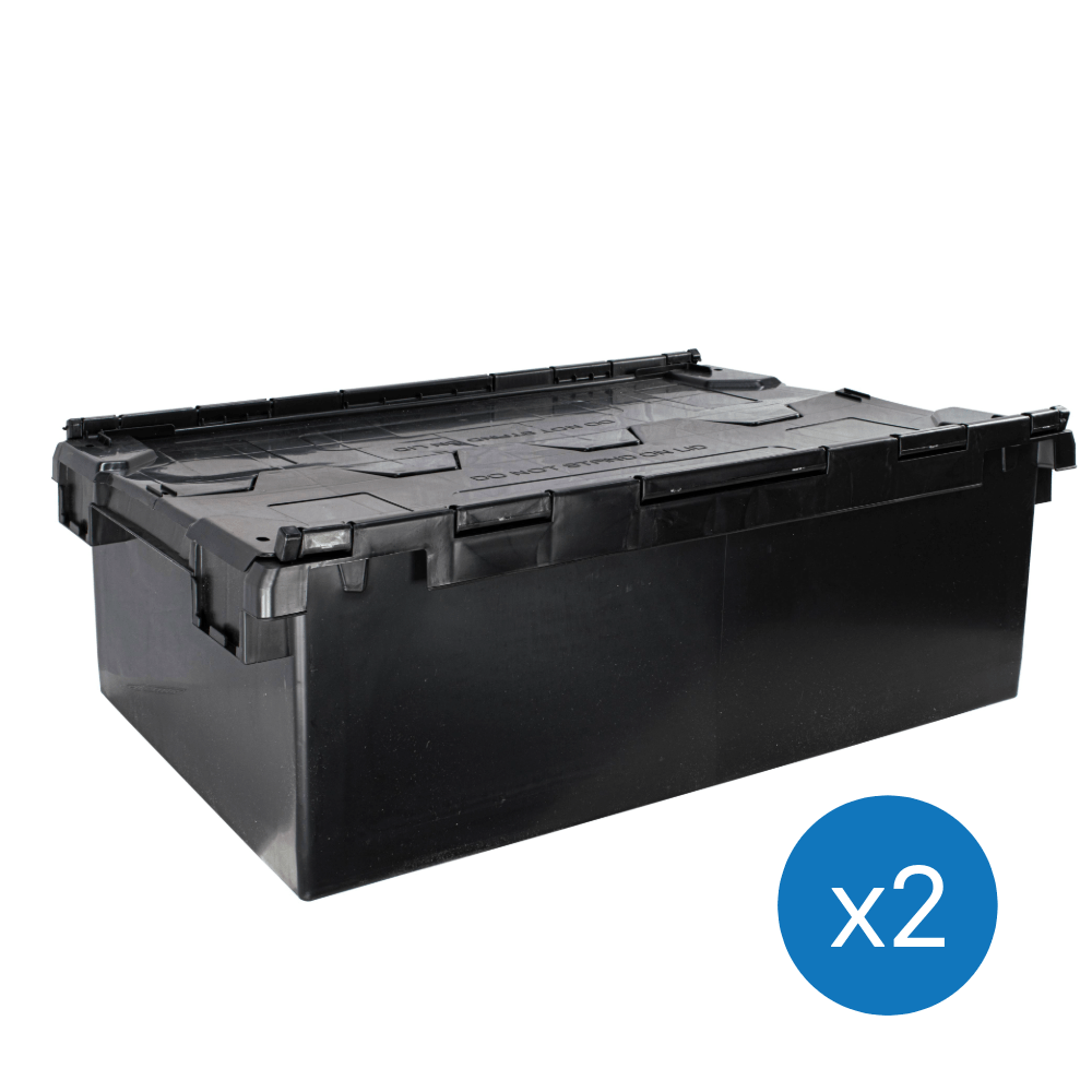 60L Economy Attached Lid Euro Container 600 x 400 x 310mm - Pack of 2 ...