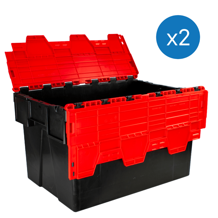65L Attached Lid Euro Container 600 x 400 x 365mm - Pack of 2