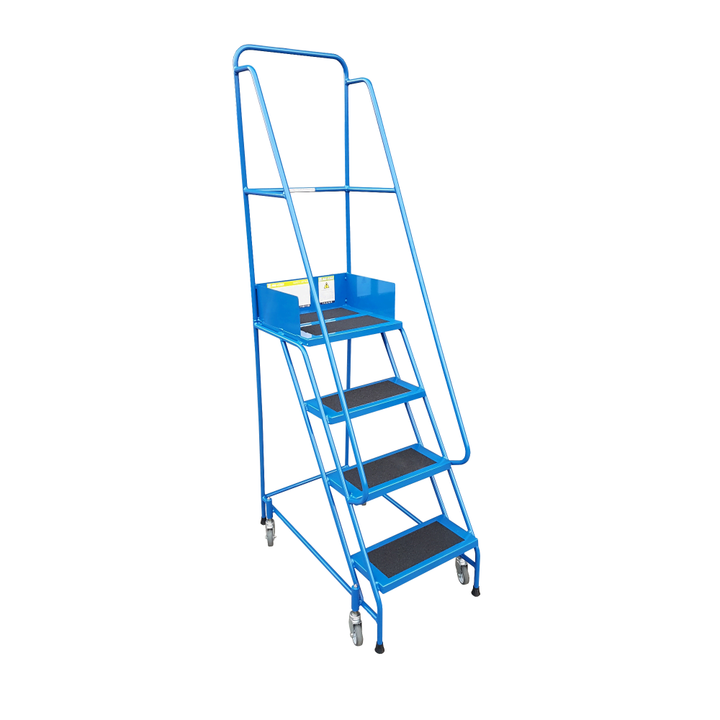 4 step mobile narrow aisle safety steps KNA04 in blue with PVC tread