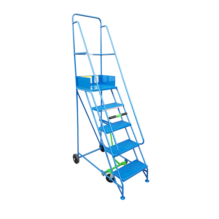 5 step mobile narrow aisle safety steps KNA05 in blue with metal tread