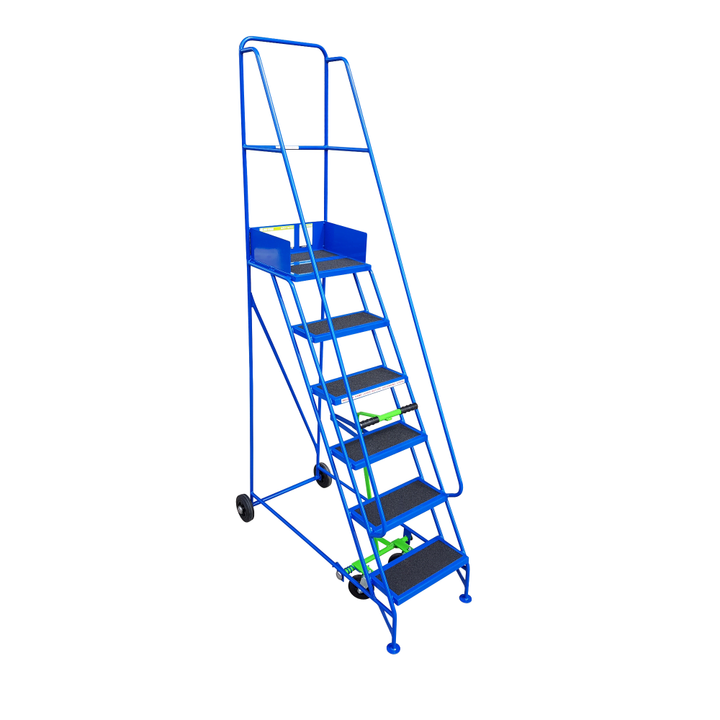 6 step mobile narrow aisle safety steps KNA06 in blue with PVC tread