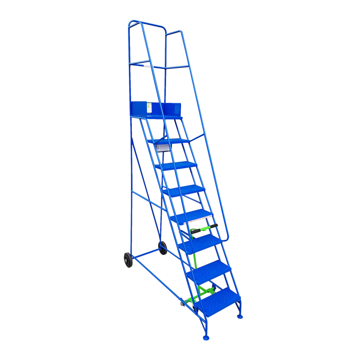 8 step mobile narrow aisle safety steps KNA08 in blue with metal tread