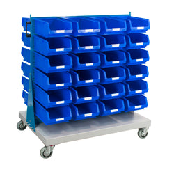 Topstore 011509C Louvred Panel Trolley Bin Kit, mobile double sided unit c/w 48x TC4 Blue storage bins 010041