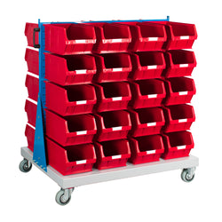 Topstore 011511B Louvred Panel Trolley Bin Kit, mobile double sided unit c/w 40x TC5 Red storage bins 