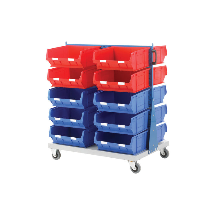 Topstore 011513A Louvred Panel Trolley Bin Kit, mobile double sided unit c/w 12x TC6 Blue bins and 6x TC6 Red bins