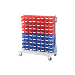 Single Sided Mobile Louvre Trolley c/w 40x TC2 Red and 40x TC2 Blue bins, Topstore 011504A