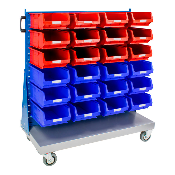 Topstore Louvred Panel Trolley c/w 12x TC4 Red and 12x TC4 Blue picking bins, mobile louvre trolley 011508A