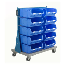 Single Sided Mobile Louvred Panel Trolley c/w 10x TC6 Blue bins, Topstore 011512C