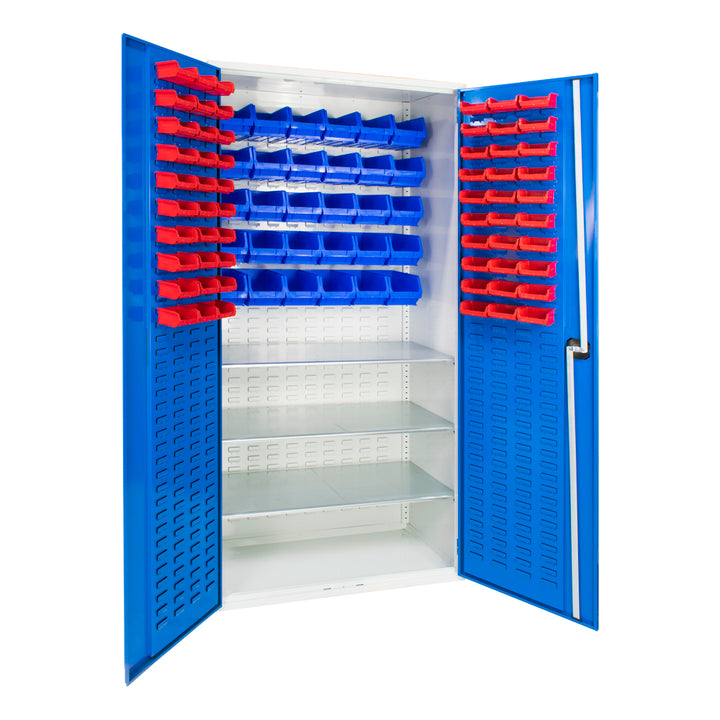 Louvred Container Cabinet c/w 60 x TC1, 30 x TC3 Bins & 3 Shelves