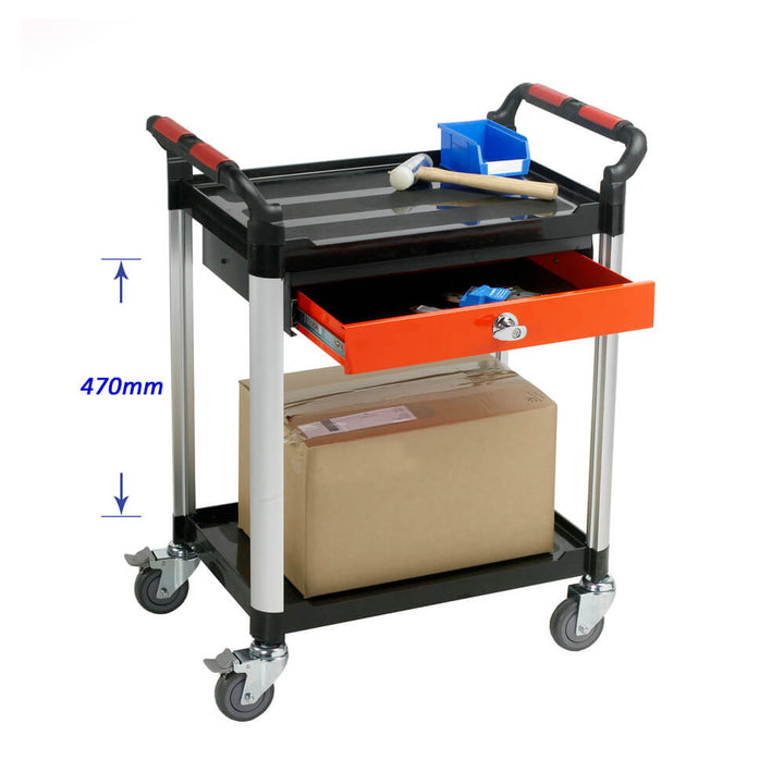 2 Shelf Utility Tray Trolley with 2 Drawers